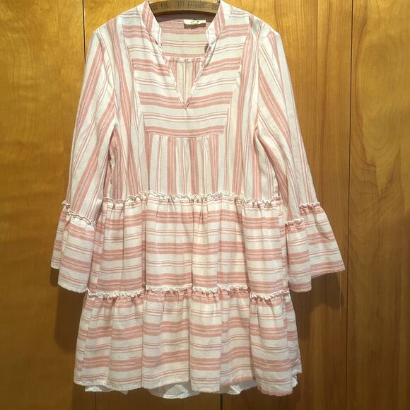 entro | Dresses | Entro Tiered Ruffle Mini Dresspink Whitesz Lbell ...